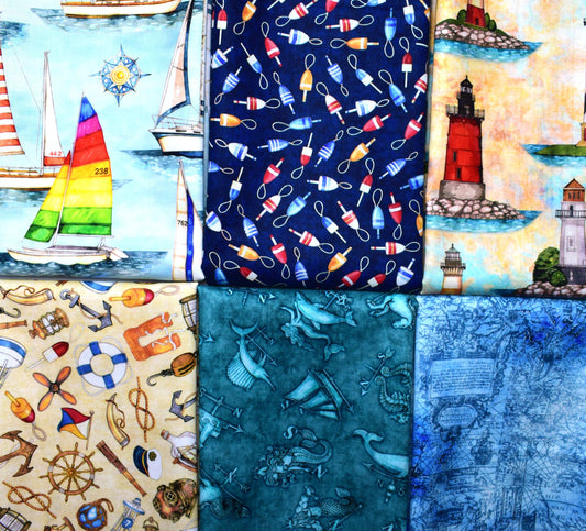Nautical fabric collection, fabric bundle, Smooth Sailing by Dan Morris The Quilt Sanctuary