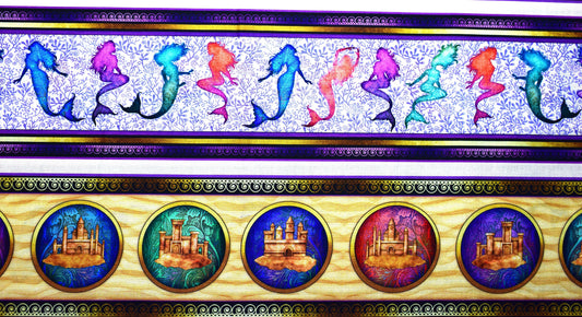 Mermaid border Fabric in lilac, Quilting fabric, Sea Serenade, price by the half metre The Quilt Sanctuary