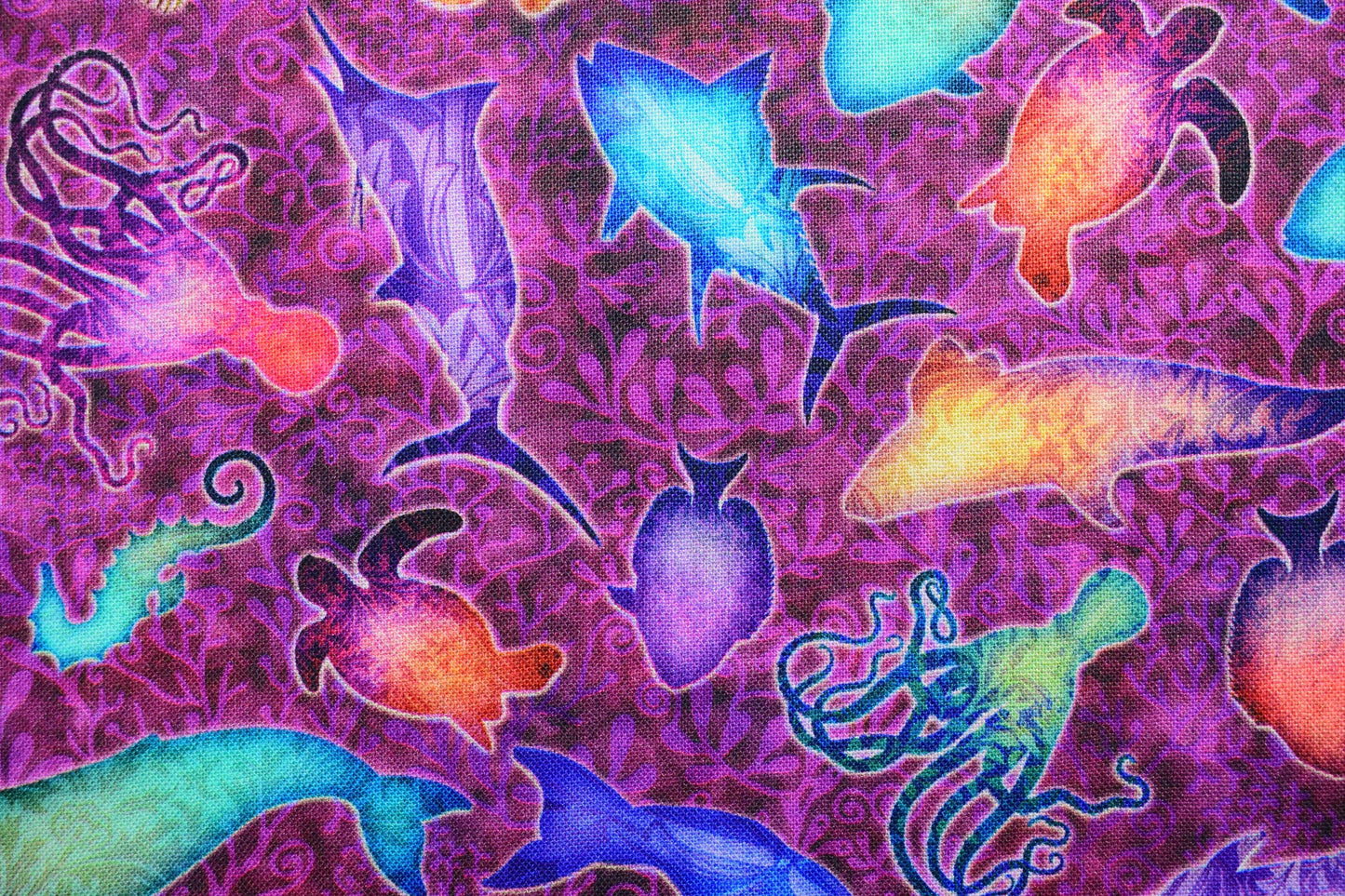 sea creatures fabric, wine Quilting fabric, Sea Serenade, price by the half metre The Quilt Sanctuary