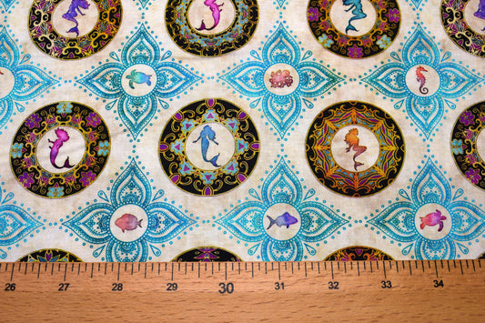 Mermaid Medallion Fabric, Quilting fabric, Sea Serenade, price by the half metre The Quilt Sanctuary