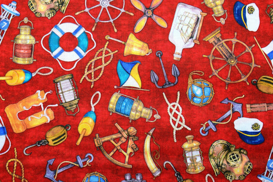Red Nautical fabric, Quilting fabric, Smooth Sailing, price by the half metre The Quilt Sanctuary