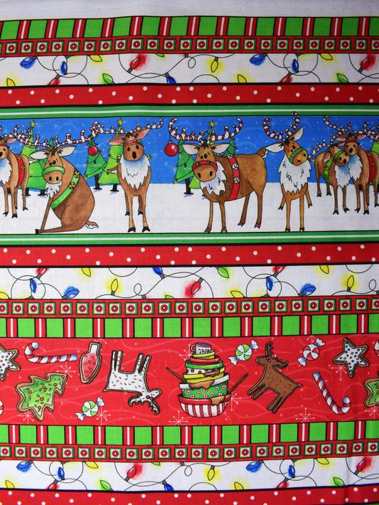 christmas border fabric, Reindeer Antics, Christmas Quilting fabric, price by the half metre The Quilt Sanctuary