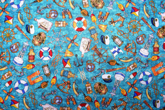 Teal Nautical fabric, Quilting fabric, Smooth Sailing, price by the half metre The Quilt Sanctuary
