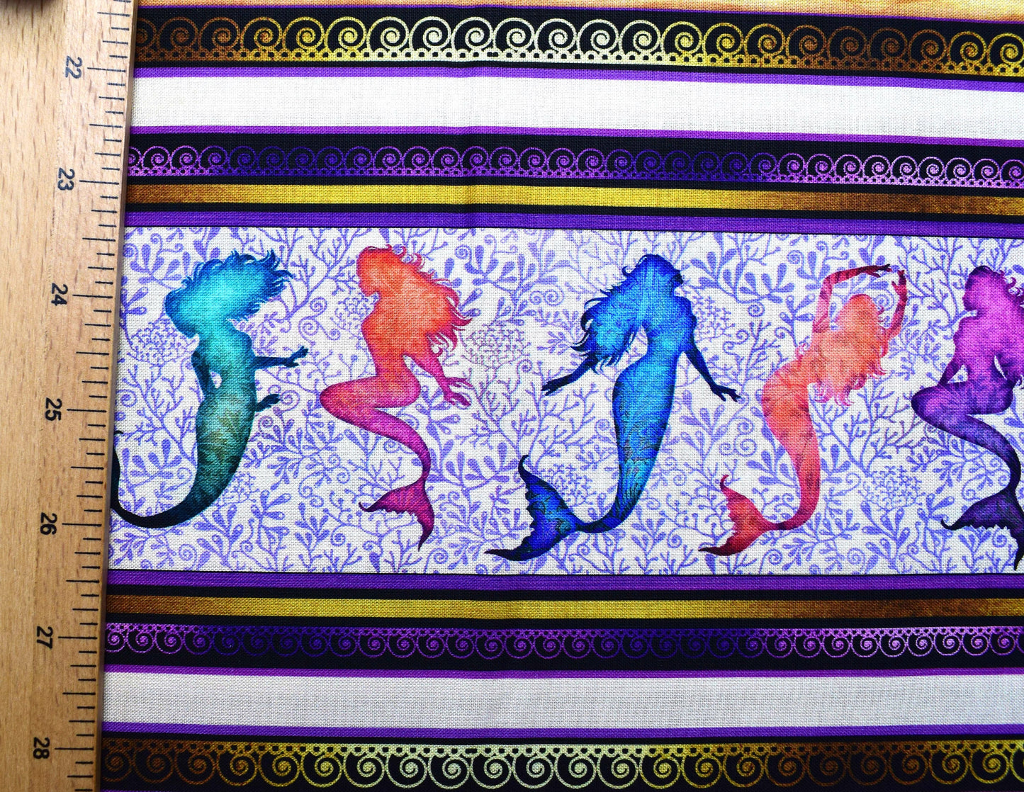 Mermaid border Fabric in lilac, Quilting fabric, Sea Serenade, price by the half metre The Quilt Sanctuary