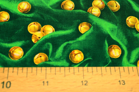 Green Christmas bells fabric, Santa's List, Christmas Quilting fabric, price by the half metre The Quilt Sanctuary