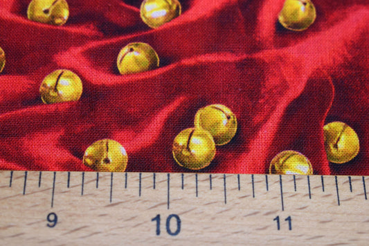 Red Christmas bells fabric, Santa's List, Christmas Quilting fabric, price by the half metre The Quilt Sanctuary