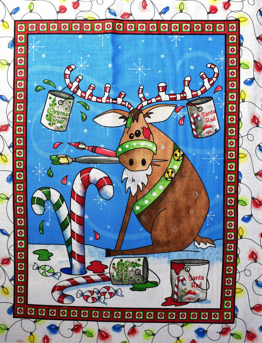 Reindeer fabric panel, Christmas novelty fabric panel The Quilt Sanctuary