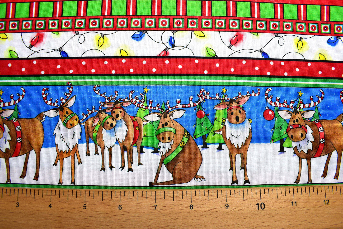 christmas border fabric, Reindeer Antics, Christmas Quilting fabric, price by the half metre The Quilt Sanctuary