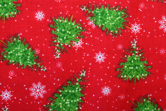 Red christmas tree fabric, Quilting fabric, Double decker Xmas Karen tye bentley - Price by the Half Metre The Quilt Sanctuary