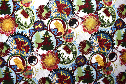 Christmas baubles fabric, Celestial Winter Fabric , Quilting fabric, Jason Yenter - Price by the Half Metre The Quilt Sanctuary