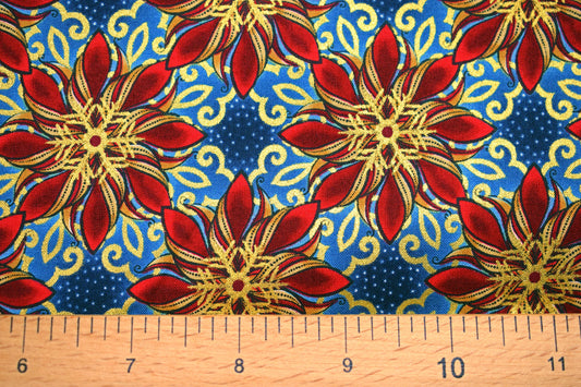 Red poinsettia Fabric , Quilting fabric, Jason Yenter - Price by the Half Metre The Quilt Sanctuary