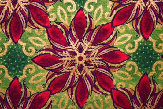 Green poinsettia Fabric , Quilting fabric, Jason Yenter - Price by the Half Metre The Quilt Sanctuary