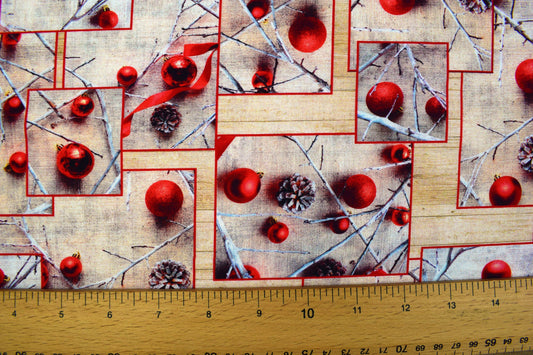 christmas bauble fabric, quilting fabric, cotton fabric, traditional christmas fabric Price by the Half Metre The Quilt Sanctuary