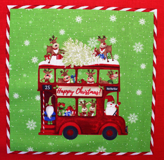 Novelty Christmas fabric panel, quilting panel, Double Decker Xmas, Karen Tye Bentley The Quilt Sanctuary