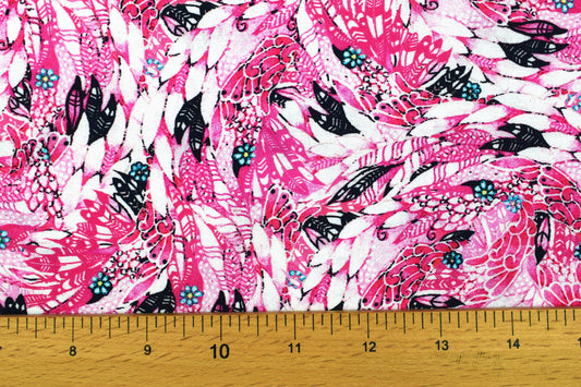 Pink feather fabric, Quilting fabric, cotton fabric, quilting treasures, Fancy Flamingo, Price by the Half Metre The Quilt Sanctuary