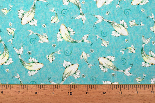 Blue Koi Fish fabric, Quilting fabric, cotton fabric, quilting treasures, Fancy Flamingo, Price by the Half Metre The Quilt Sanctuary