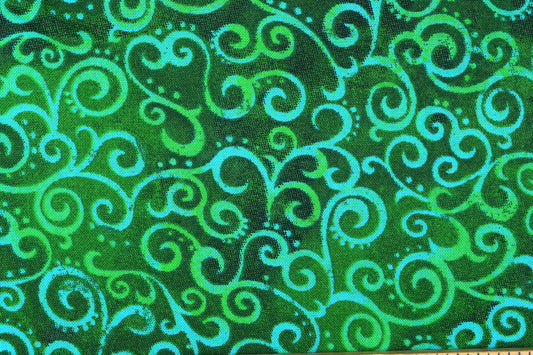Tonal green Extra wide quilt backing fabric, cotton quilting fabric, Ombre Scrolls, price per half metre The Quilt Sanctuary