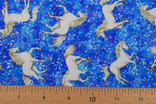 Small blue Unicorn fabric, Quilting fabric, cotton fabric, quilting treasures, Mystical, Price by the Half Metre The Quilt Sanctuary