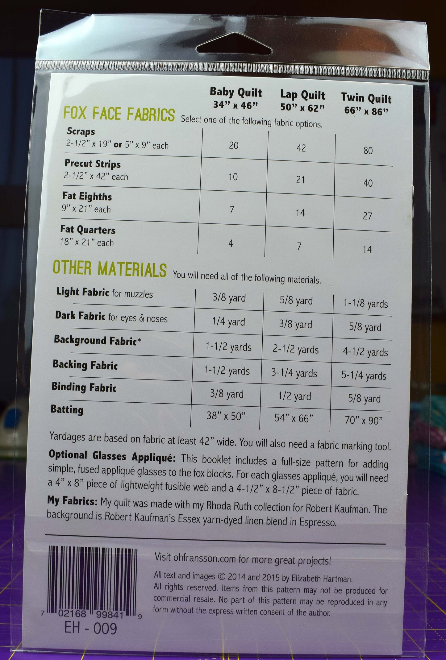 Fancy Fox Quilting pattern by Elizabeth Hartman - PATTERN ONLY The Quilt Sanctuary