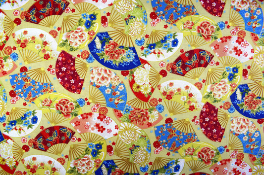 Decorative fan Quilting fabric, cotton fabric, Kyoto Gardens - Price by the Half Metre The Quilt Sanctuary