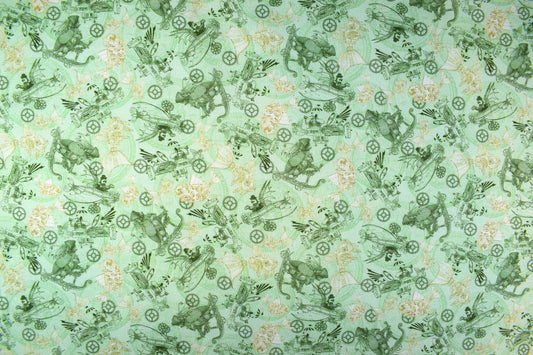 Green Steampunk transport fabric, Quilting fabric, cotton fabric, quilting treasures, Fantasy and Fiction, Price by the Half Metre The Quilt Sanctuary