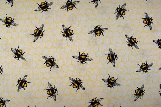 bee fabric, Bee Quilting fabric,cream fabric, cotton fabric, honey bee fabric, bumble bee fabric, insect fabric Price by the Half Metre The Quilt Sanctuary