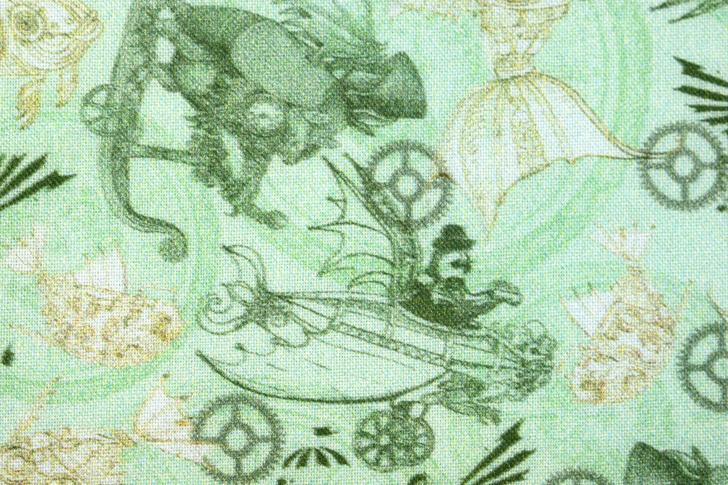Green Steampunk transport fabric, Quilting fabric, cotton fabric, quilting treasures, Fantasy and Fiction, Price by the Half Metre The Quilt Sanctuary