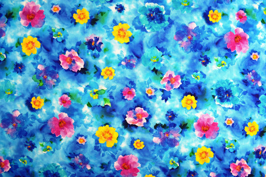 Blue Watercolour floral fabric, Quilting fabric, cotton fabric, quilting treasures, Charlene, Price by the Half Metre The Quilt Sanctuary