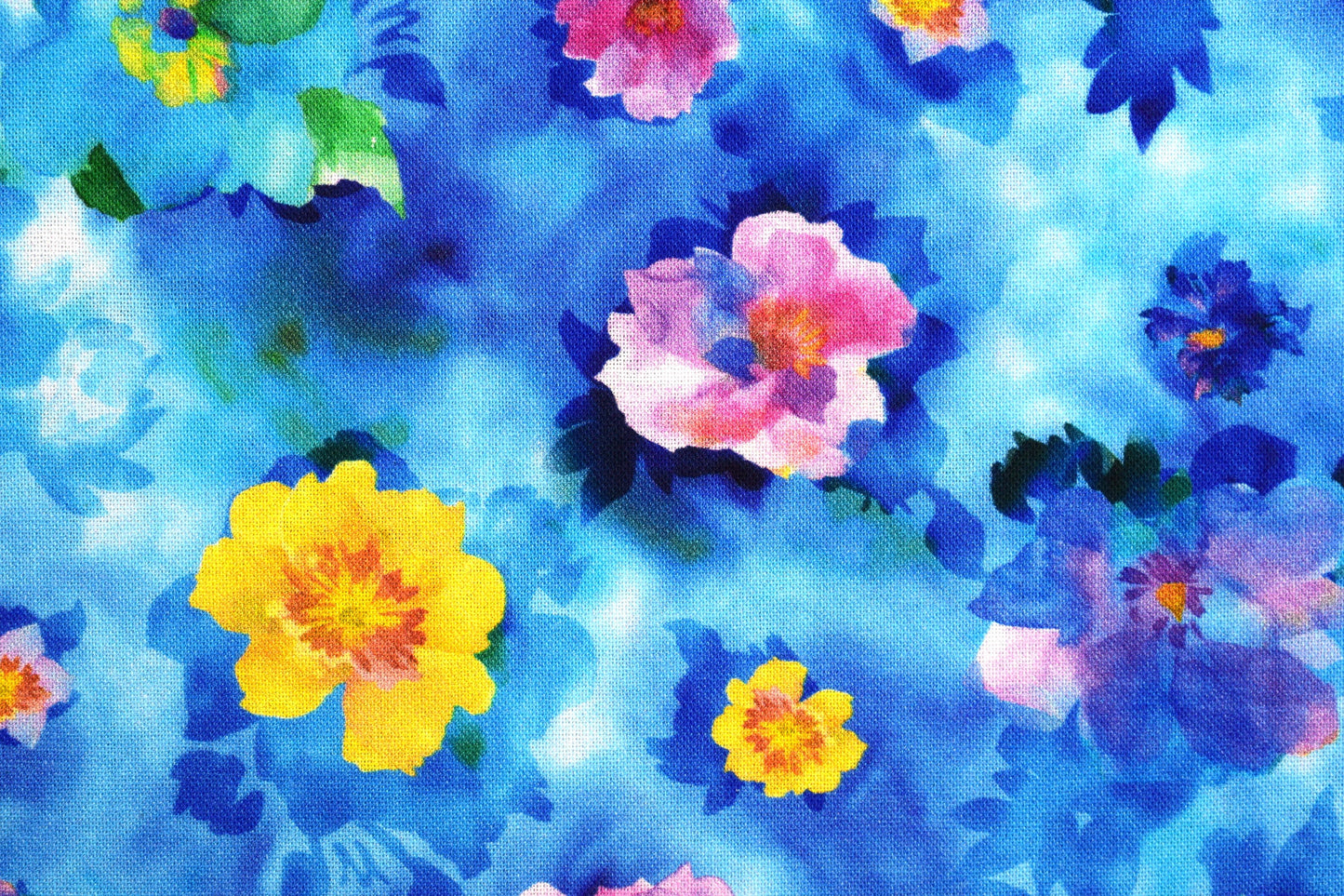 Blue Watercolour floral fabric, Quilting fabric, cotton fabric, quilting treasures, Charlene, Price by the Half Metre The Quilt Sanctuary