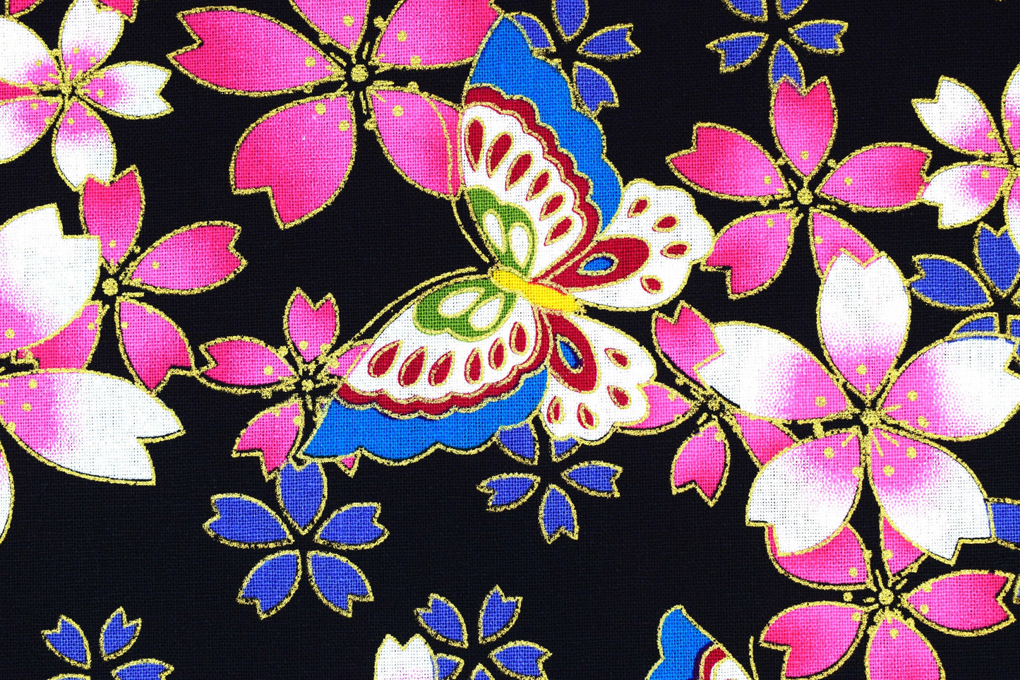 Black Oriental Butterfly quilting fabric, Cotton Fabric, metallic fabric, Price by the Half Metre The Quilt Sanctuary