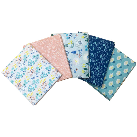 Blue Floral fat Quarter Bundle, Meadow view fabric, quilting fabric The Quilt Sanctuary