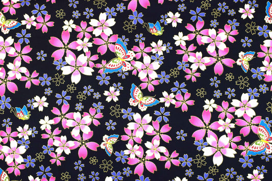 Black Oriental Butterfly quilting fabric, Cotton Fabric, metallic fabric, Price by the Half Metre The Quilt Sanctuary