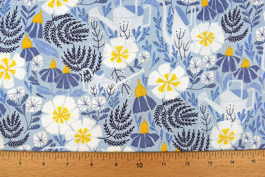 Blue Floral fabric, Quilting fabric, cotton fabric, country garden fabric - Price by the Half Metre The Quilt Sanctuary