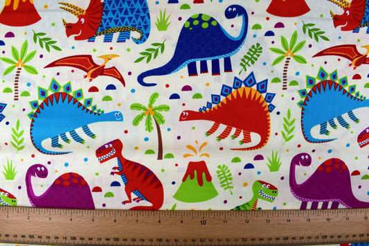 Childrens Dinosaur fabric, Quilting fabric, cotton fabric - Price by the Half Metre The Quilt Sanctuary