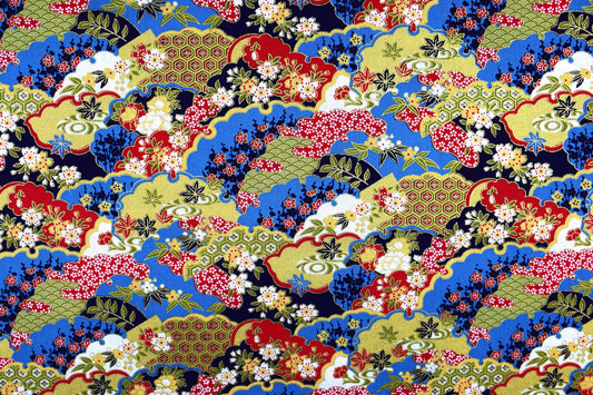 Oriental floral quilting fabric, Cotton Fabric, metallic fabric, Price by the Half Metre The Quilt Sanctuary