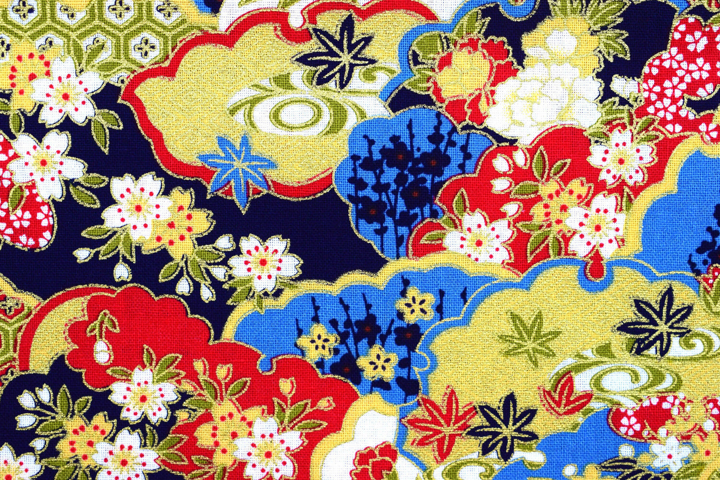 Oriental floral quilting fabric, Cotton Fabric, metallic fabric, Price by the Half Metre The Quilt Sanctuary