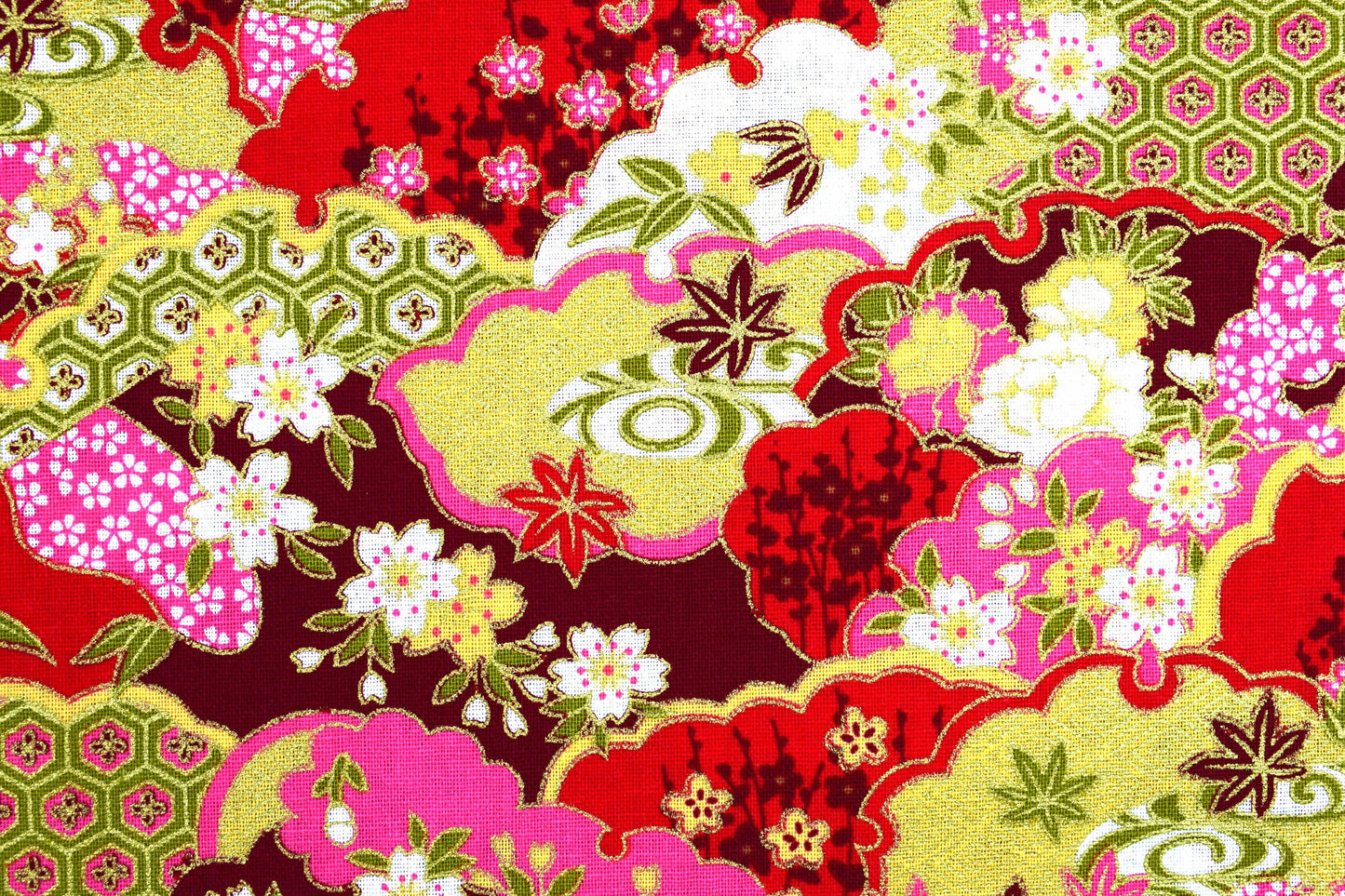 mixed Oriental floral quilting fabric, Cotton Fabric, metallic fabric, Price by the Half Metre The Quilt Sanctuary