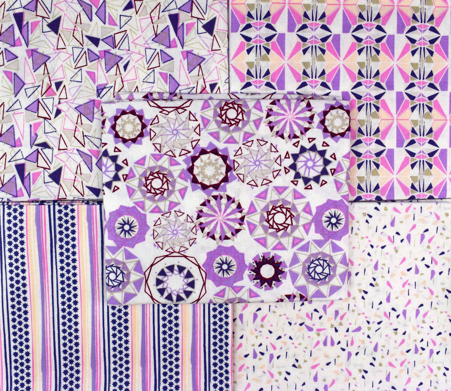 Pink abstract fat Quarter Bundle, Cotton quilting fabric, Star Facet The Quilt Sanctuary