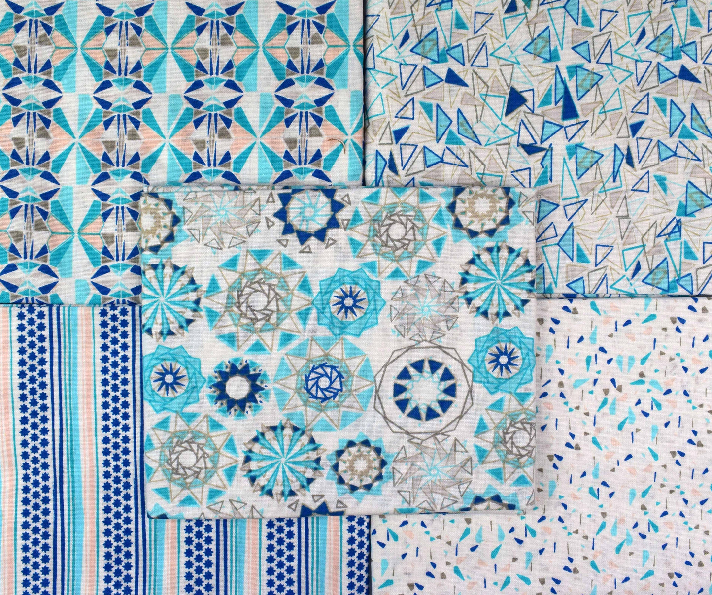 blue abstract fat Quarter Bundle, Cotton quilting fabric, Star Facet The Quilt Sanctuary