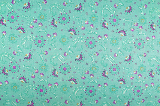 flowers on mint Fabric, cotton quilting fabric, Elegant Peacock - Price by the Half Metre The Quilt Sanctuary