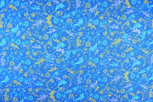 Blue floral fabric, Quilting fabric, Dragonfly Dance, price by the half metre The Quilt Sanctuary