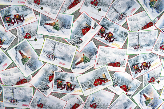 Christmas card fabric, quilting treasures, quilting fabric, Back home for holidays - Price by the Half Metre The Quilt Sanctuary