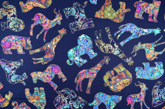 Black Boho African Animal fabric, Quilting fabric, cotton fabric, quilting treasures, Serengeti, Price by the Half Metre The Quilt Sanctuary