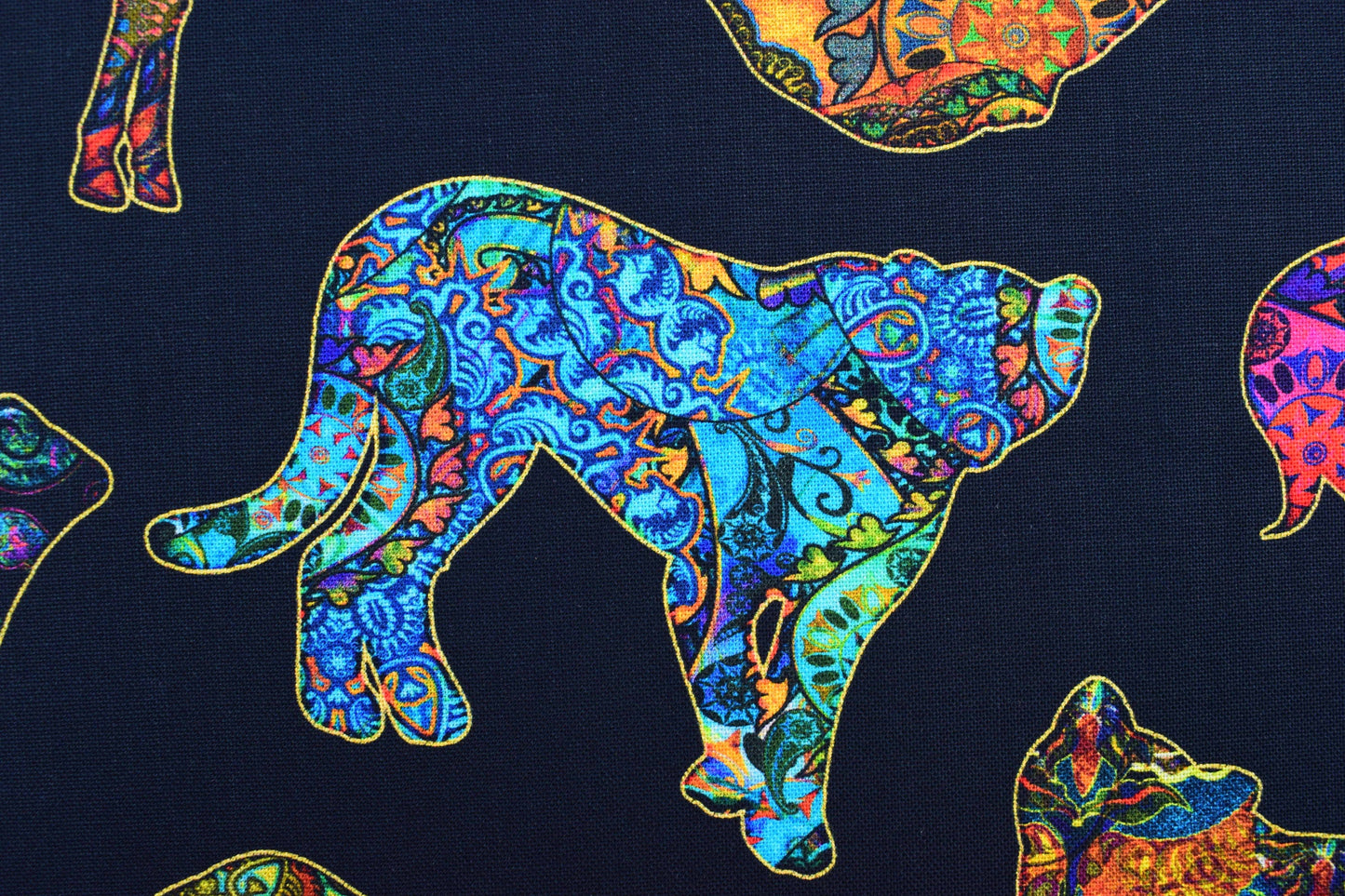 Black Boho African Animal fabric, Quilting fabric, cotton fabric, quilting treasures, Serengeti, Price by the Half Metre The Quilt Sanctuary