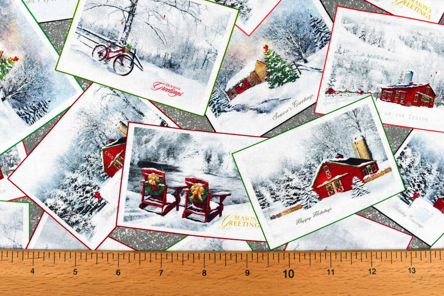 Christmas card fabric, quilting treasures, quilting fabric, Back home for holidays - Price by the Half Metre The Quilt Sanctuary