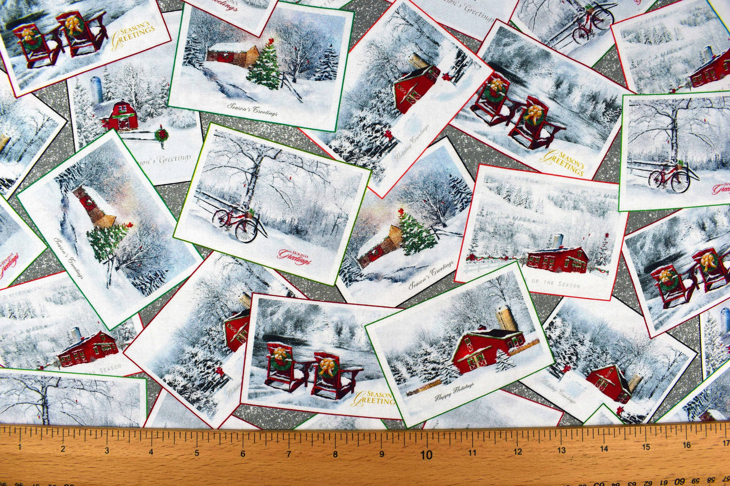 Christmas card fabric, quilting treasures, quilting fabric, Back home for holidays - Price by the Half Metre The Quilt Sanctuary