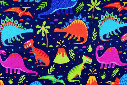 Navy Childrens Dinosaur fabric, Quilting fabric, cotton fabric - Price by the Half Metre The Quilt Sanctuary