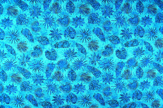 Blue tropical foliage fabric, Quilting fabric, cotton fabric, quilting treasures, Serengeti, Price by the Half Metre The Quilt Sanctuary
