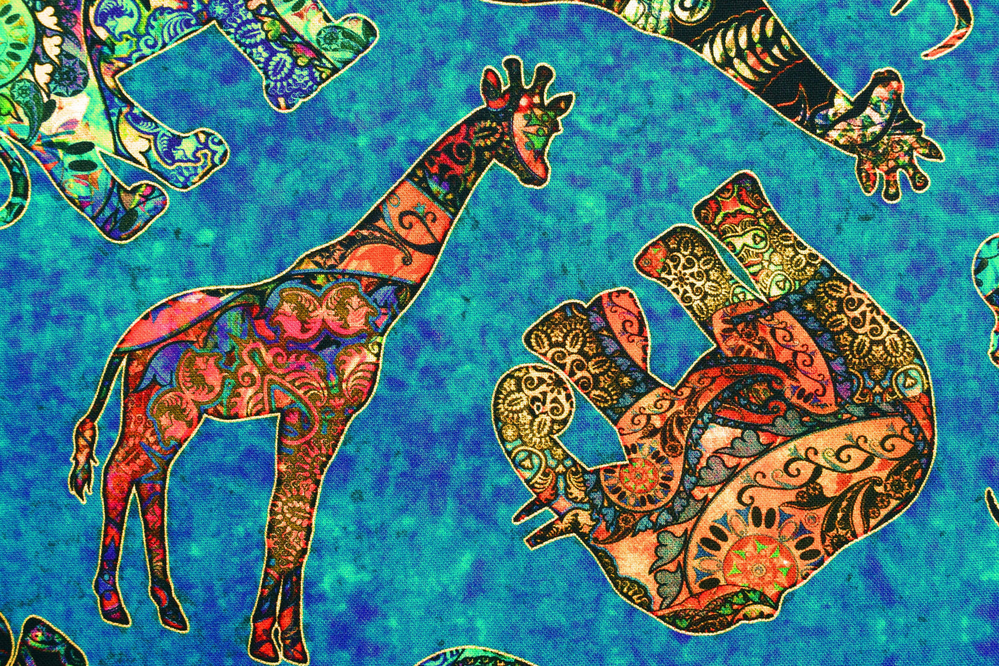 Blue Boho African Animal fabric, Quilting fabric, cotton fabric, quilting treasures, Serengeti, Price by the Half Metre The Quilt Sanctuary