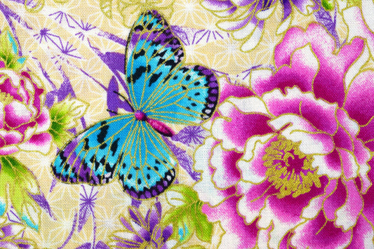 Butterflies and flowers fabric, Quilting fabric, cotton fabric, Price by the Half Metre The Quilt Sanctuary